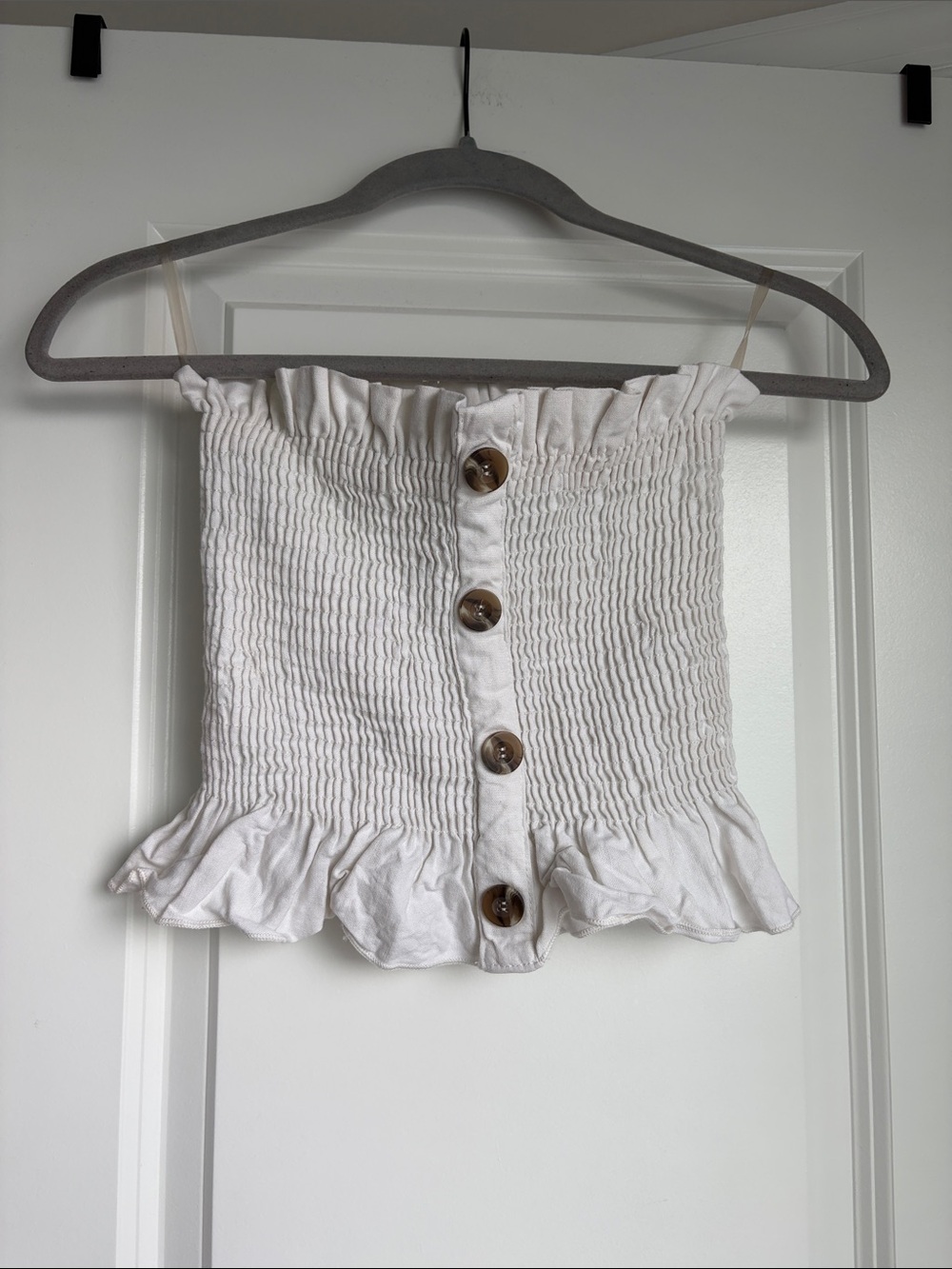 Blue Blush White Smocked Tube Top with Button Front